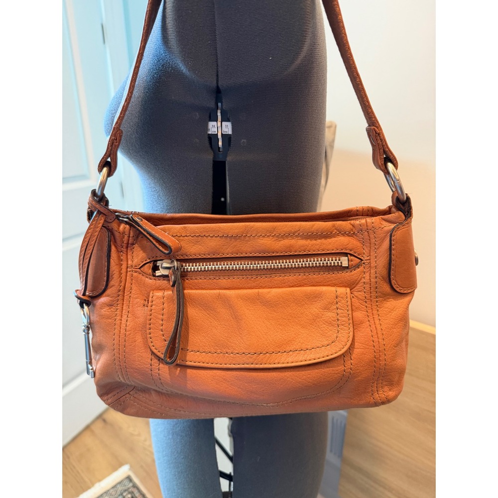 Fossil Long Live Vintage Tan Leather Shoulder Bag Boho Indie Western Y2K w/ KEY